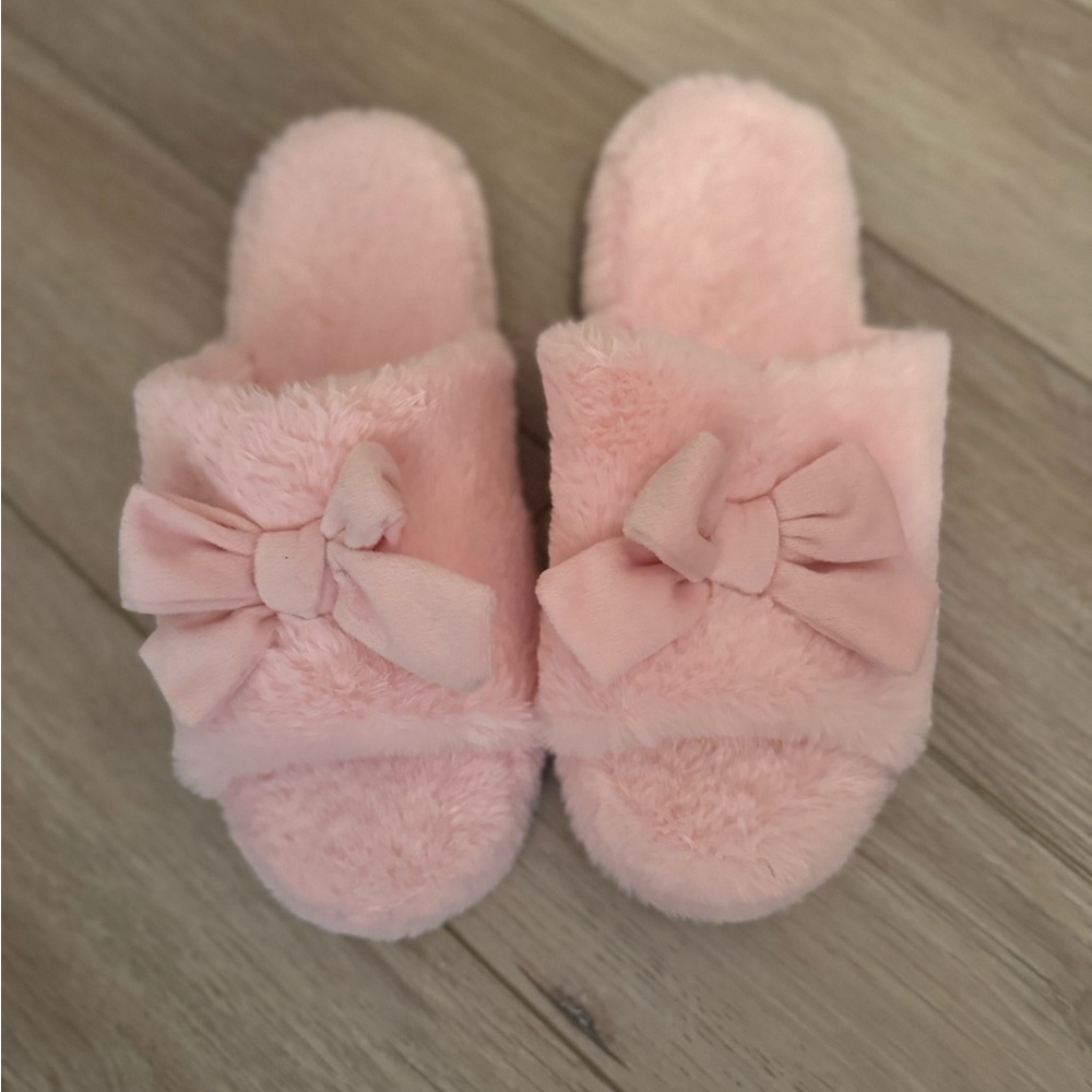 Cozy Pink Fuzzy Slippers with Bows